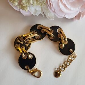 Betsey Johnson Bracelet Black Gold Enamel Chunky Thick Round Beaded Jewelry